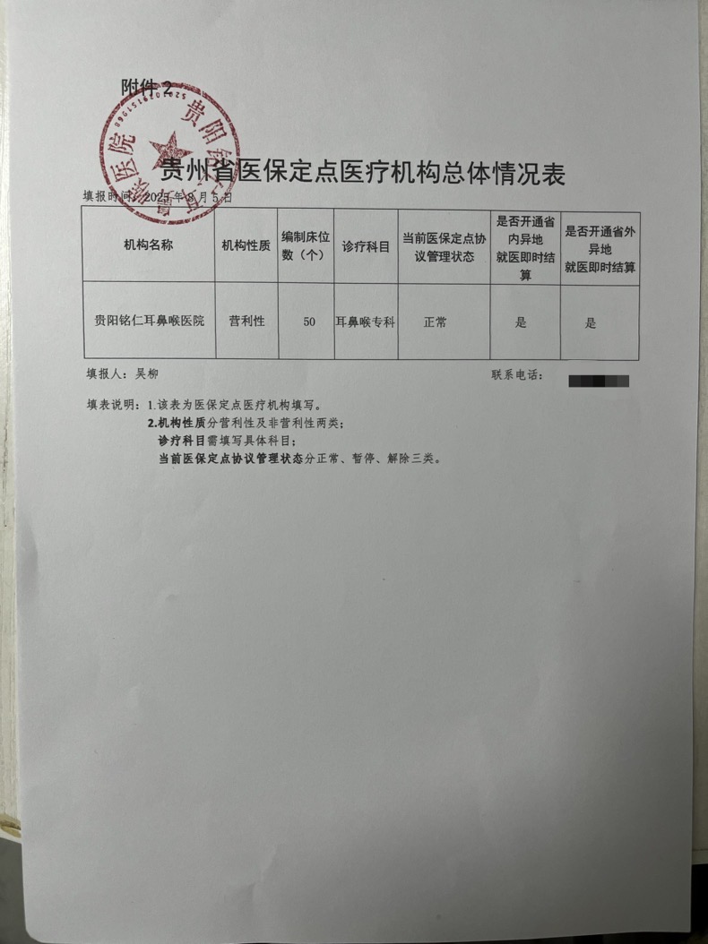 贵阳铭仁耳鼻喉医院医保服务情况信息披露公告(图1)